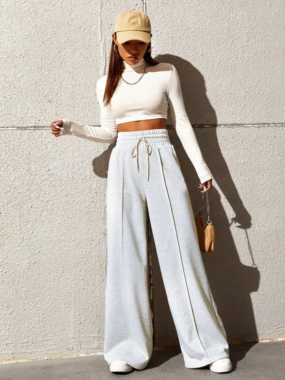 Honey Drawstring Elastic Waist Wide Leg Pants - Roe Creation