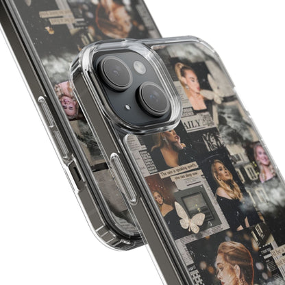 Adele Aesthetic Clear Phone Case with Butterfly Collage Design