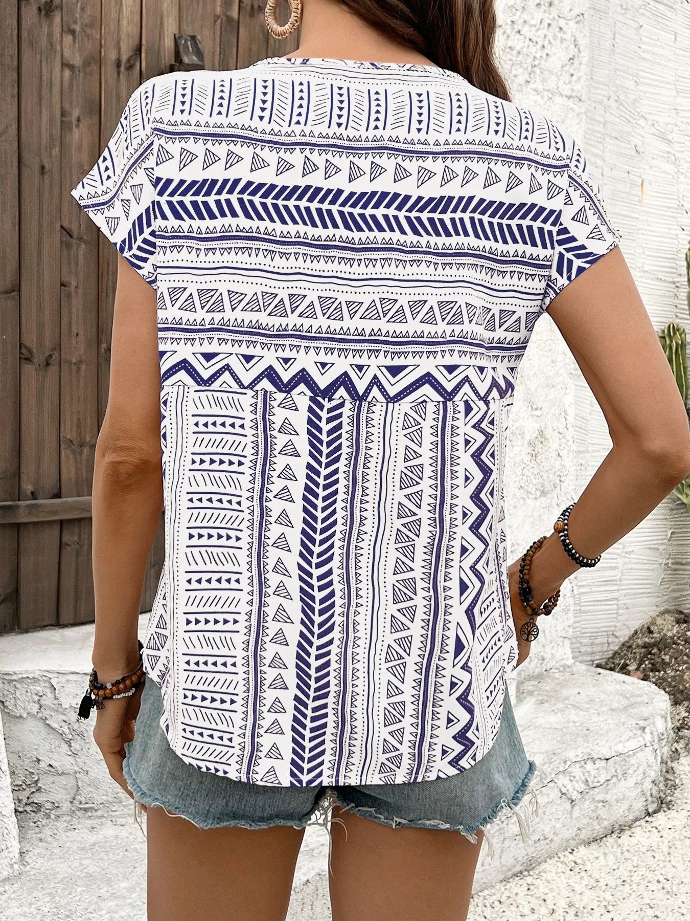 Boho Ethnic Short Sleeve Blouse - Roe Creation