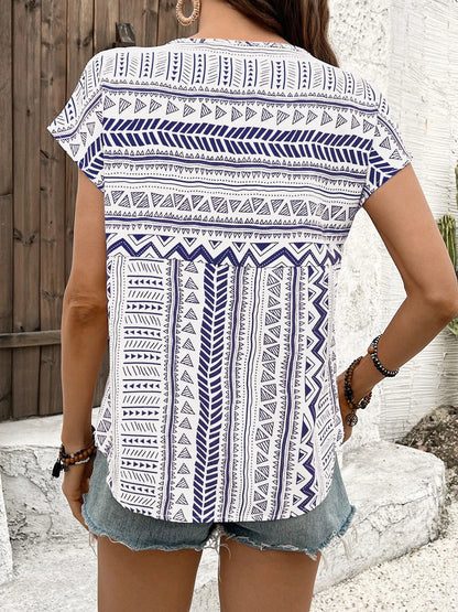 Boho Ethnic Short Sleeve Blouse - Roe Creation