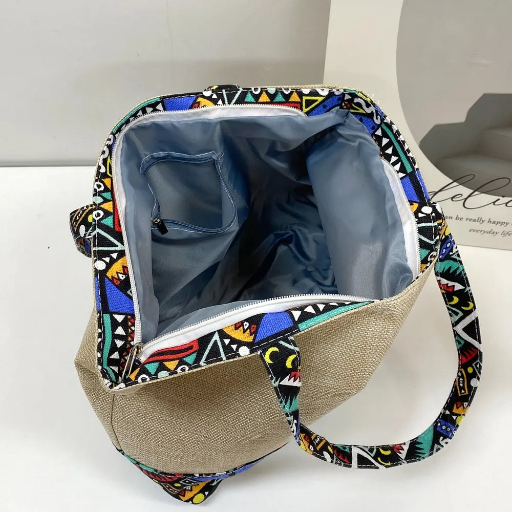 Medium Tote Bag with Ethnic Pattern Details - Roe Creation