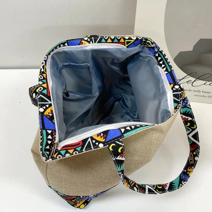 Medium Tote Bag with Ethnic Pattern Details - Roe Creation