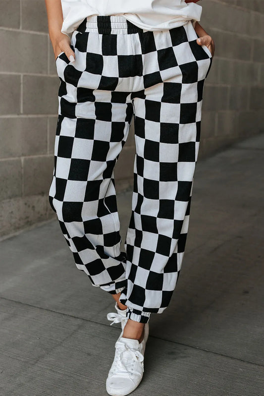 Checkered Elastic Waist Joggers - Roe Creation