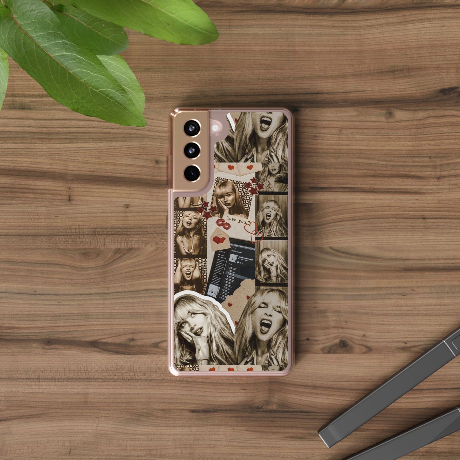Sabrina Carpenter Vintage Photo Collage Clear Phone Case - Love You Design - Roe Creation