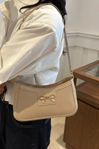 Bow Trim PU Leather Shoulder Bag - Roe Creation