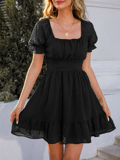 Swiss Dot Short Sleeve Mini Dress - Roe Creation