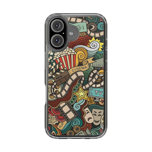 Cinema-Themed Pattern Clear iPhone Case - Perfect for Movie Lovers