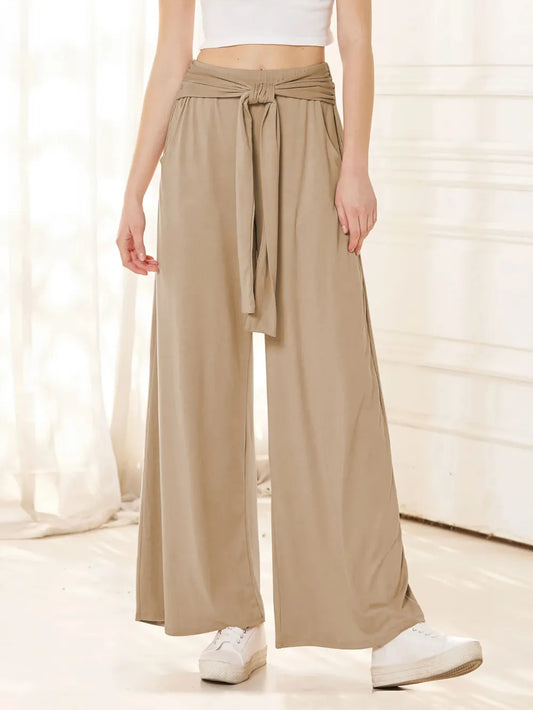 Tied Wide Leg Pants with Pockets - Roe Creation