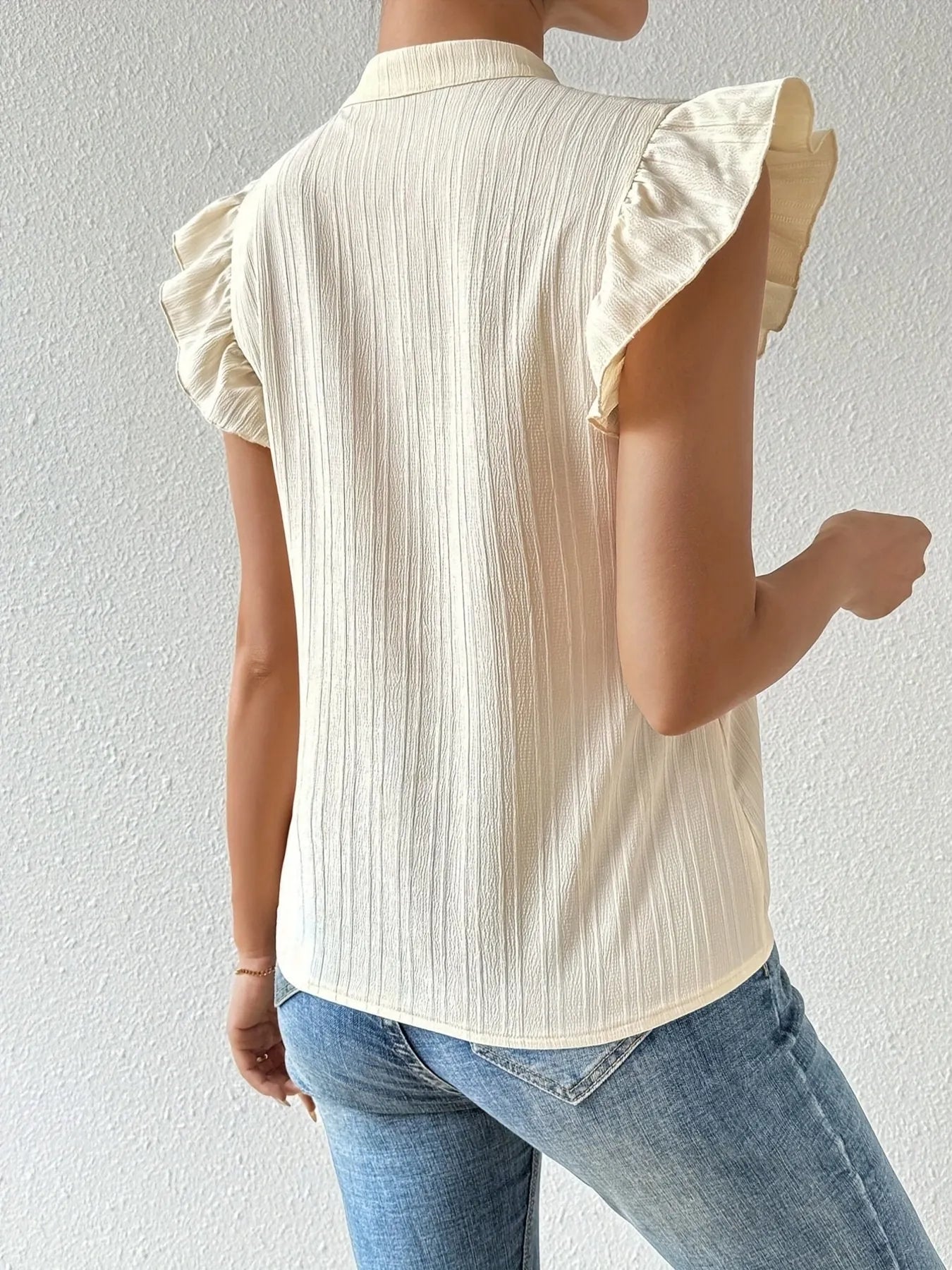 Embroidered Notch Neck Blouse with Cap Sleeves - Roe Creation