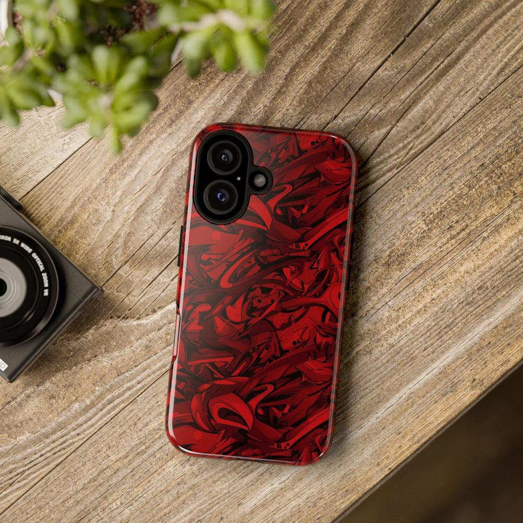Abstract Pattern Red Black Tough Phone Cases: Bold Red Artistic Phone Case for Trendsetters - Roe Creation