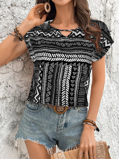 Boho Ethnic Short Sleeve Blouse - Roe Creation