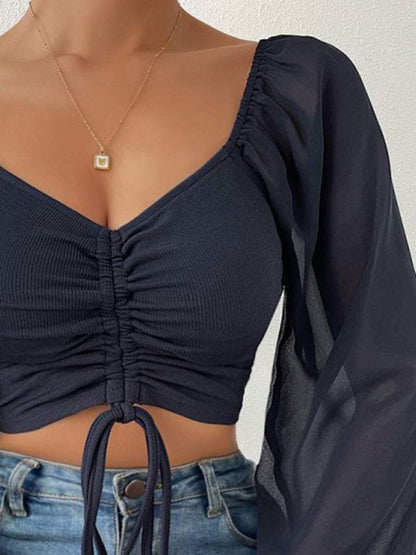 Sweetheart Neck Cropped Top with Drawstring – Trendy Summer Blouse for Women - Roe Creation