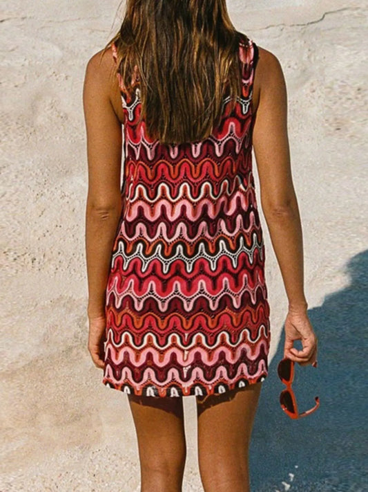 Printed Round Neck Sleeveless Dress - Roe Creation