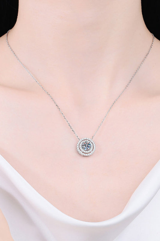 Moissanite Round Pendant Rhodium-Plated Necklace - Roe Creation