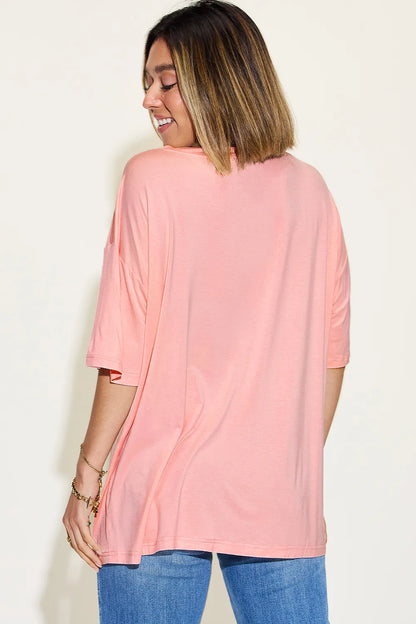 Basic Bae Full Size Bamboo V-Neck Drop Shoulder T-Shirt - Roe Creation