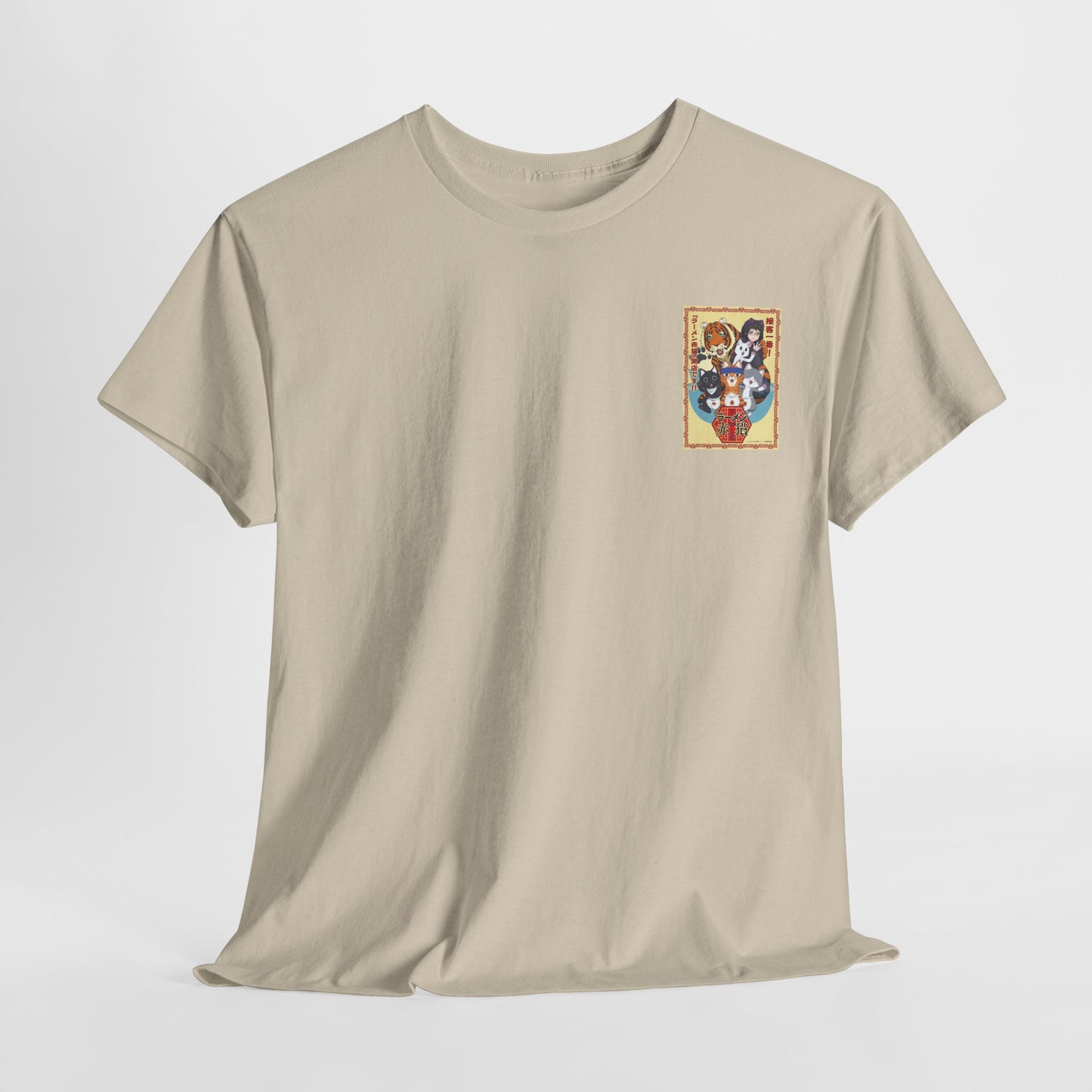Cute Red Cat Ramen Unisex Heavy Cotton Tee - Ideal for Fans and Casual Wear