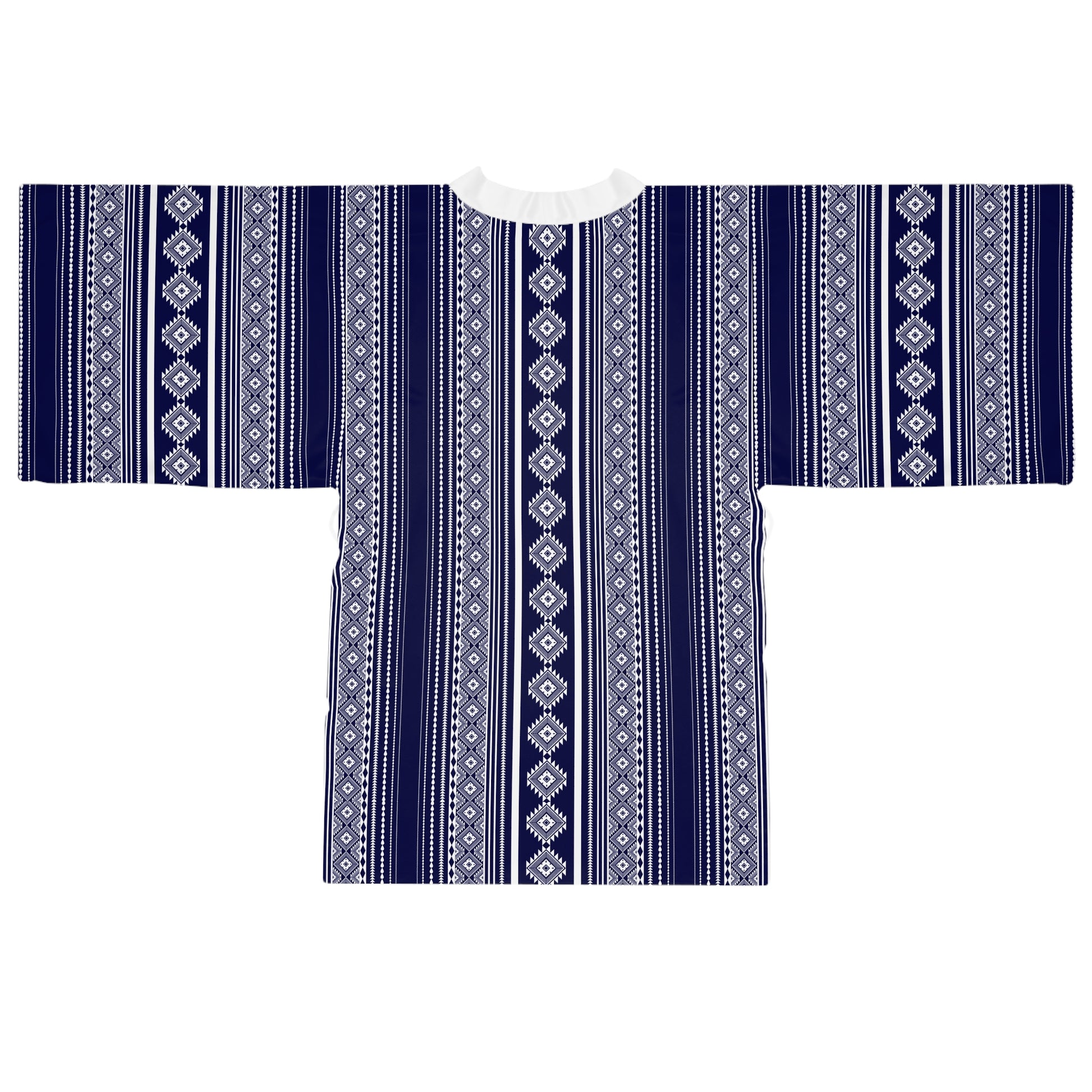 Navy Blue Patterned Long Sleeve Kimono Robe - Stylish Homewear for Relaxation & Celebrations - Roe Creation