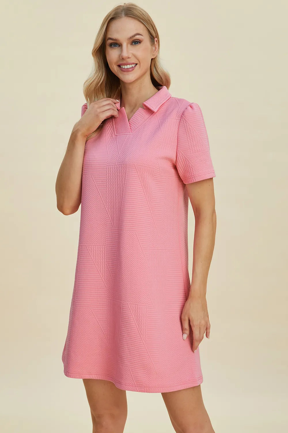 Double Take Full Size Texture Short Sleeve Dress - Roe Creation