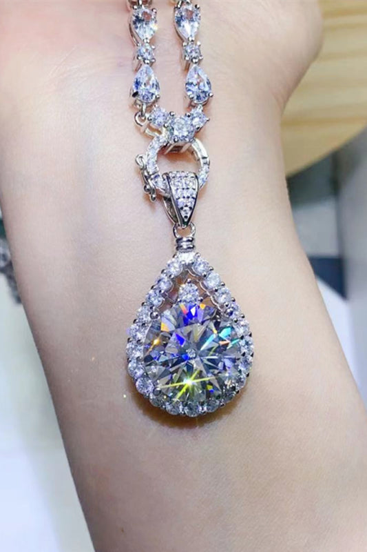 10 Carat Moissanite Teardrop Pendant Platinum-Plated Necklace - Roe Creation