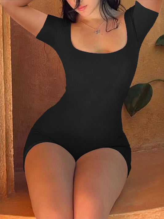Lace Up Back Short Sleeve Romper - Roe Creation