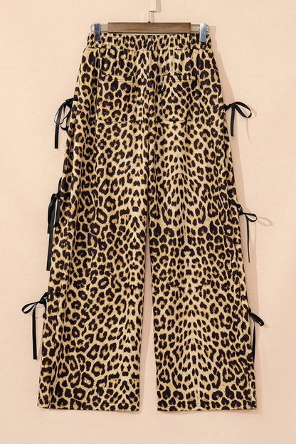 Leopard Bow Tie Elastic Waist Pants - Roe Creation