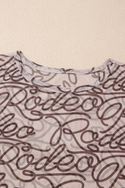 Printed Round Neck Short Sleeve Mesh T-Shirt - Roe Creation