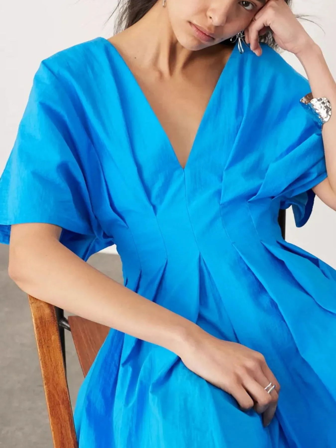 V-Neck Half Sleeve Midi Dress - Roe Creation