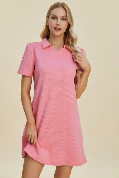 Double Take Full Size Texture Short Sleeve Dress - Roe Creation