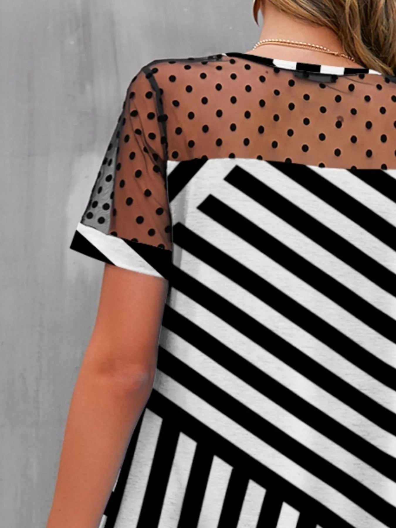 Mesh Polka Dot Striped Casual Dress - Roe Creation