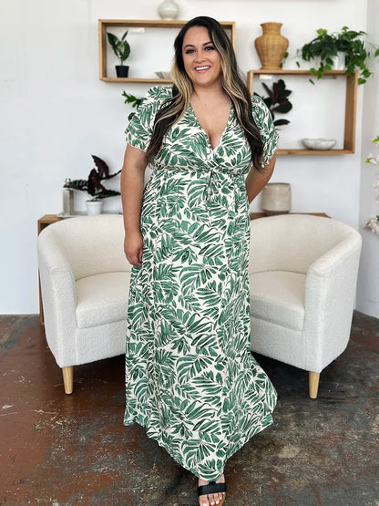 Double Take Full Size Printed Drawstring Short Sleeve Dress - Roe Creation