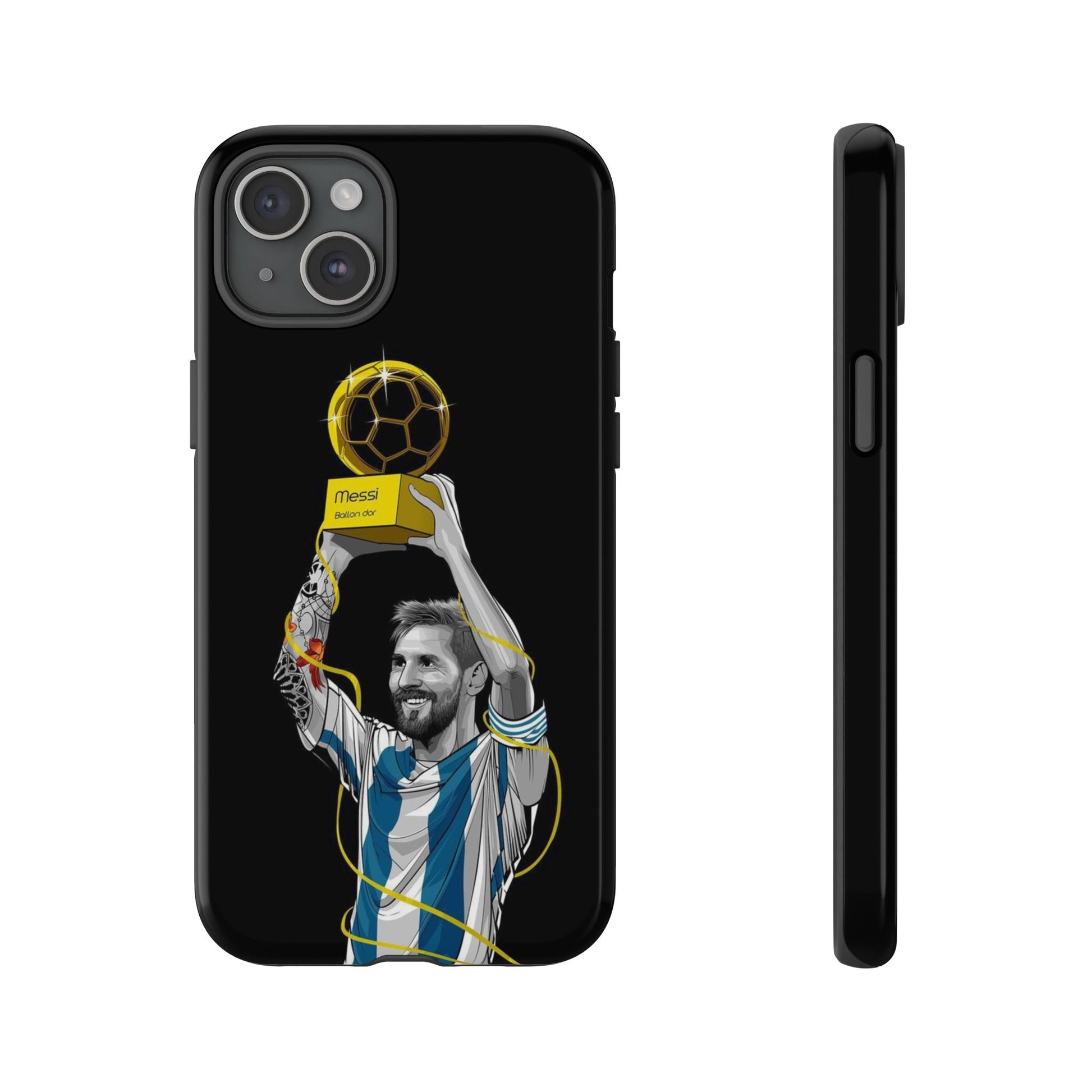 Messi Ballon Dor Black Phone Case - Tough Cases for Soccer Fans - Roe Creation
