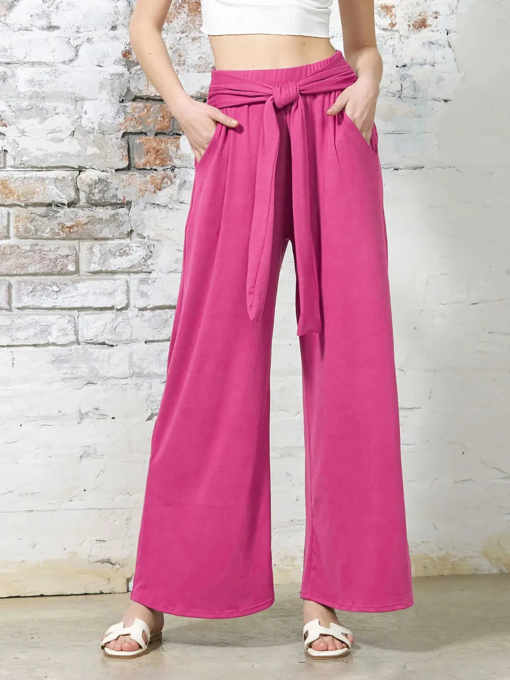 Tied Wide Leg Pants with Pockets - Roe Creation