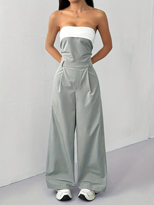 Strapless Color Block Wide Leg Jumpsuit - Roe Creation