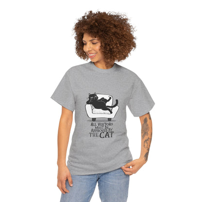 Funny Cat Approval Unisex Heavy Cotton Tee - All Visitors Must Be Approved by The Cat - Roe Creation