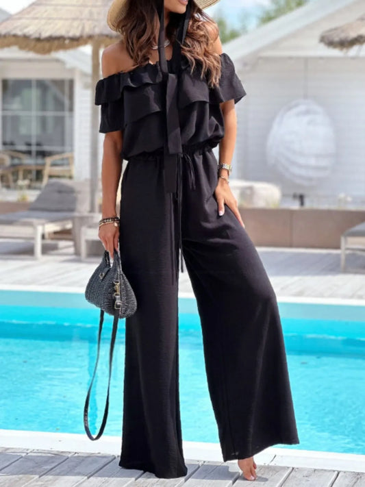 Off-Shoulder Ruffled Wide Leg Jumpsuit - Roe Creation