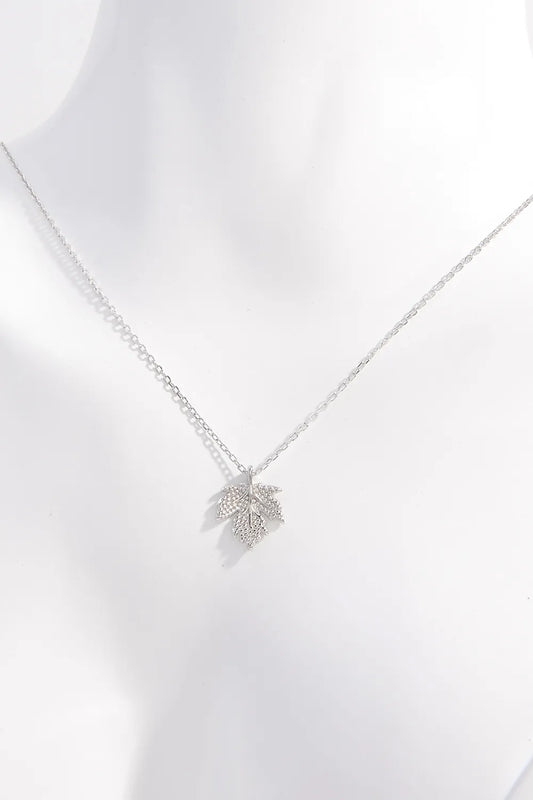 925 Sterling Silver Zircon Maple Leaf Necklace - Roe Creation