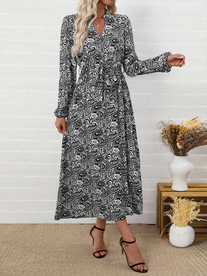 Paisley Print Long Sleeve Midi Dress - Roe Creation