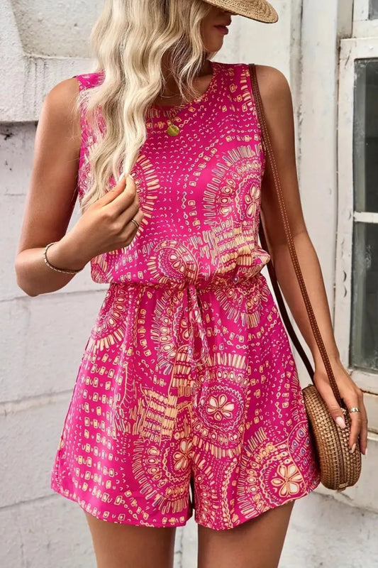 Boho Floral Print Sleeveless Summer Romper - Roe Creation