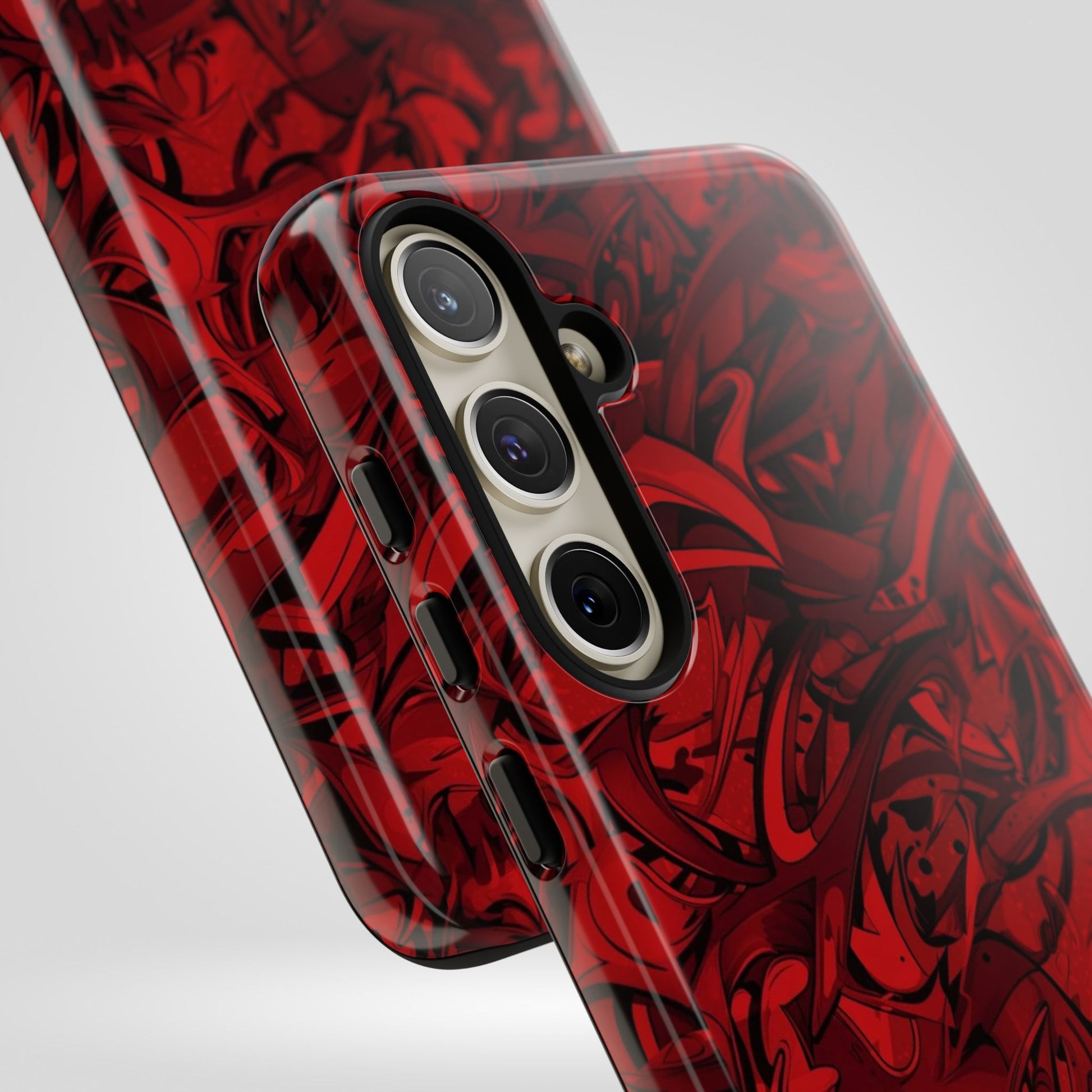 Abstract Pattern Red Black Tough Phone Cases: Bold Red Artistic Phone Case for Trendsetters - Roe Creation