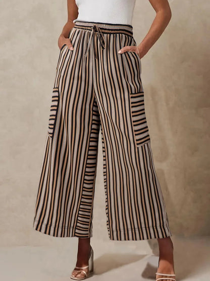 Contrast Striped Wide leg Pants - Roe Creation