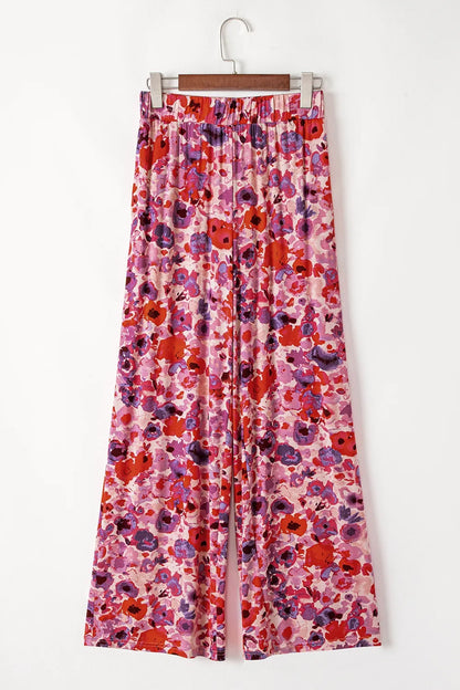 Floral Wide Leg Elastic High Waist Pants - Roe Creation