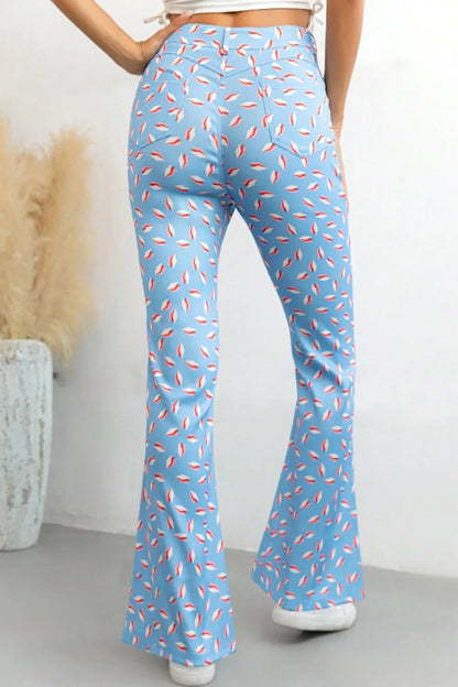 Printed High Waist Flare Pants with Functional Pockets – Women’s Trendy Trousers - Roe Creation