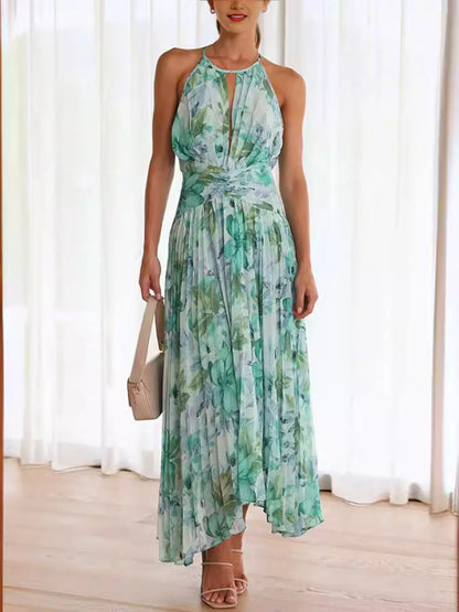 Printed Sleeveless Pleated Dress - Roe Creation