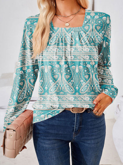 Boho Square Neck Long Sleeve Blouse – Full Size Bohemian Chic Top - Roe Creation