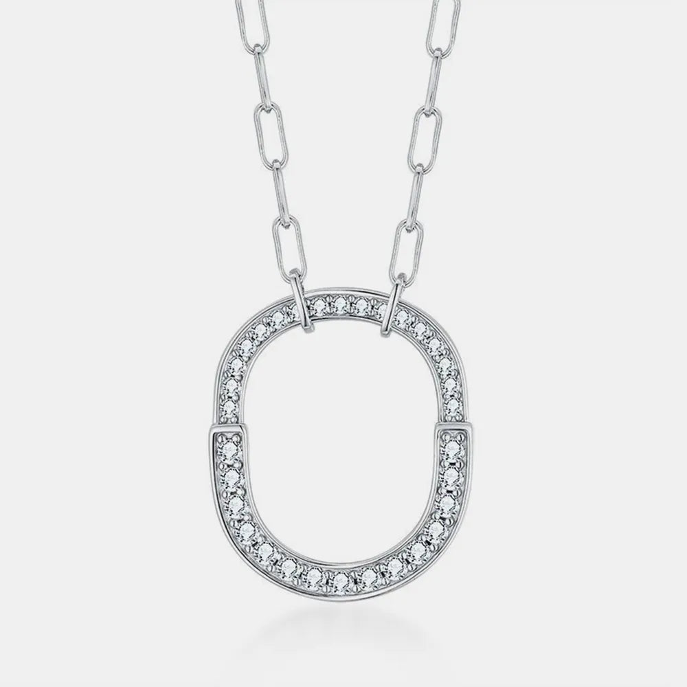 925 Sterling Silver Inlaid Moissanite Pendant Necklace - Roe Creation