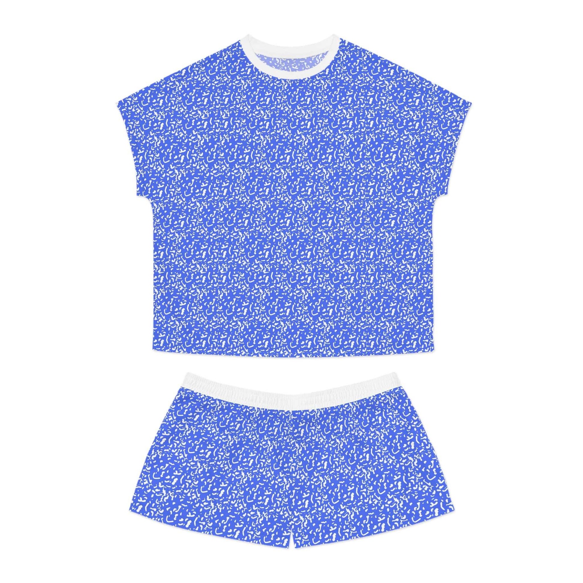 Chic Women's Short Pajama Set, Cozy Sleepwear, Blue Pattern PJs, Relaxed - Roe Creation