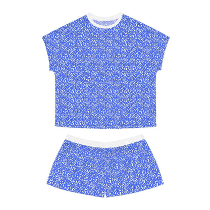 Chic Women's Short Pajama Set, Cozy Sleepwear, Blue Pattern PJs, Relaxed - Roe Creation