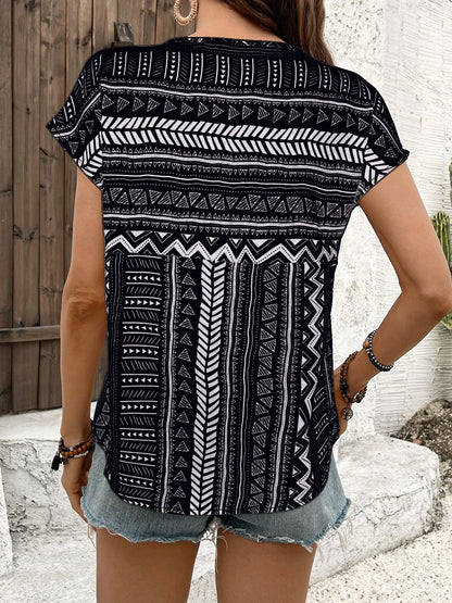 Boho Ethnic Short Sleeve Blouse - Roe Creation