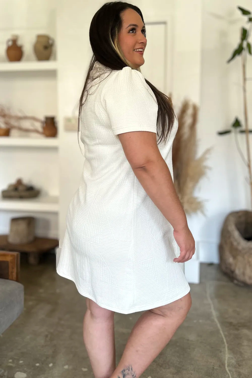 Double Take Full Size Texture Short Sleeve Dress - Roe Creation