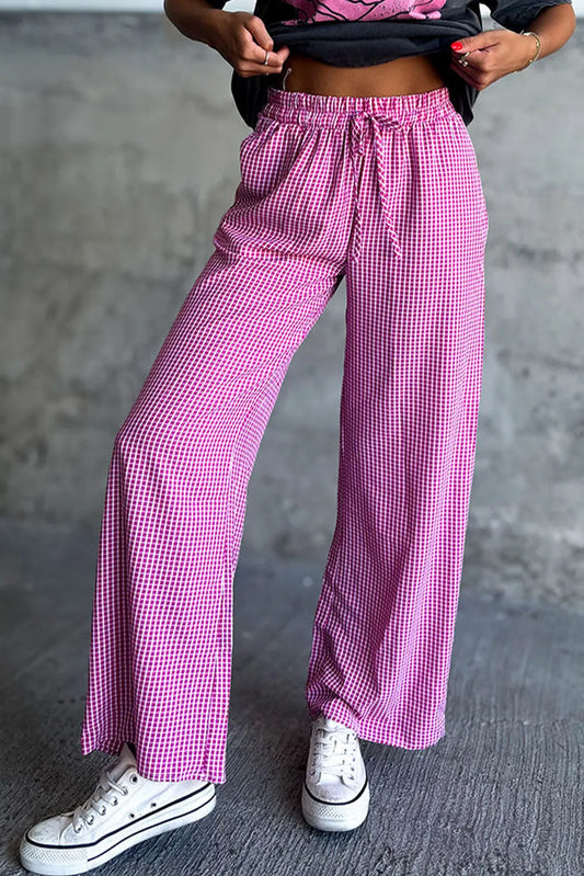 Plaid Wide Leg Pants with Pockets - Roe Creation